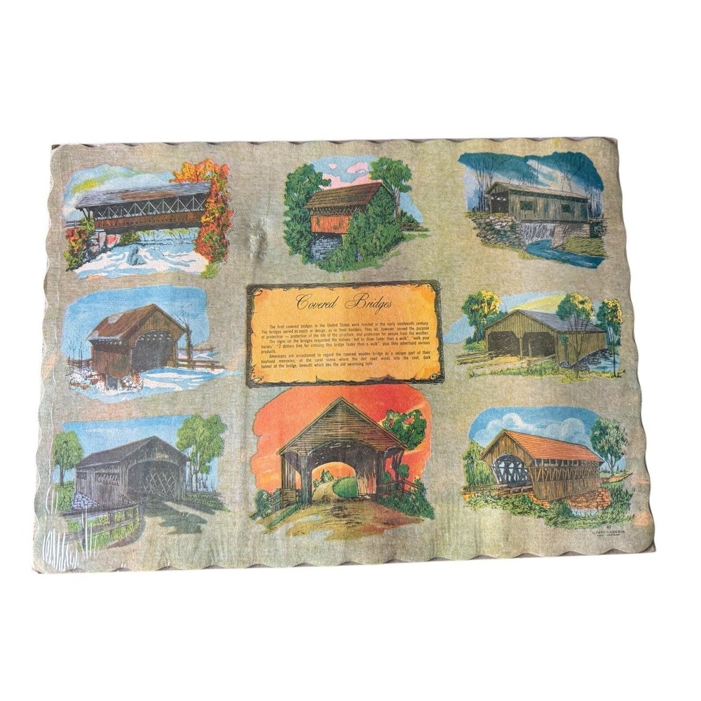 Vintage Paper Placemats Covered Bridges Judith Barbone 1967 Rhode Island